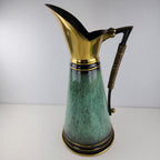 Dayagi Israel 12" Brass and Textured Green Enamel Pitcher Vintage
