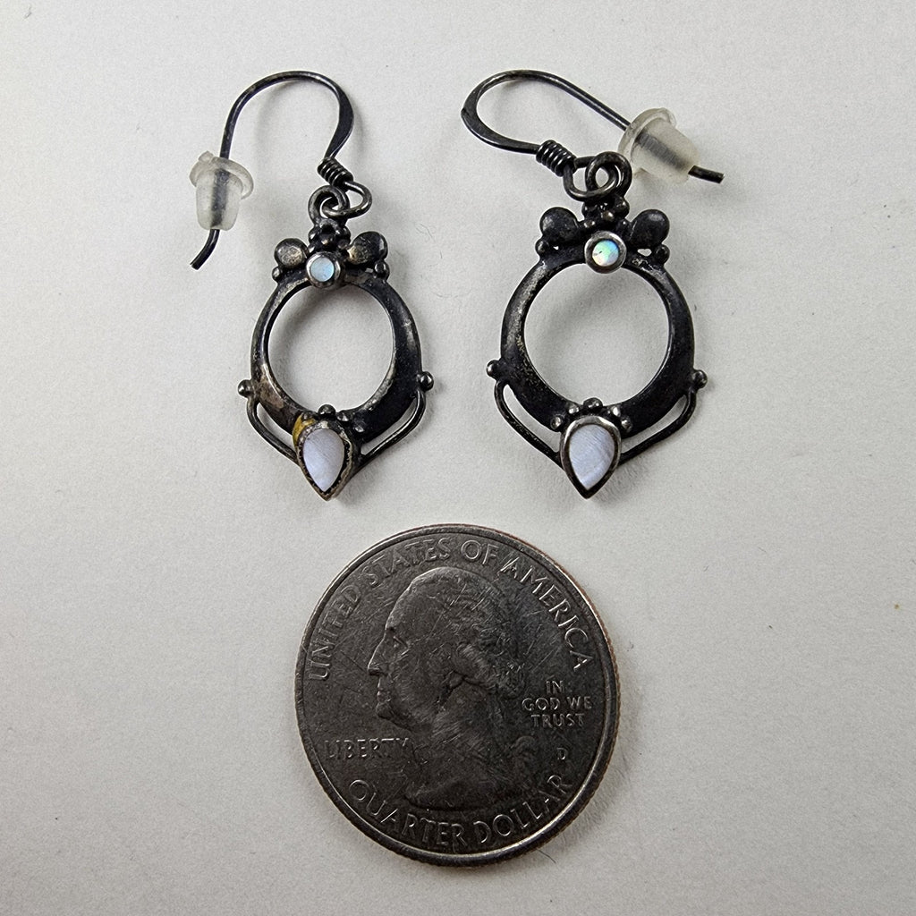 Mother of Pearl Dangle Earrings Sterling Silver 925 Vintage