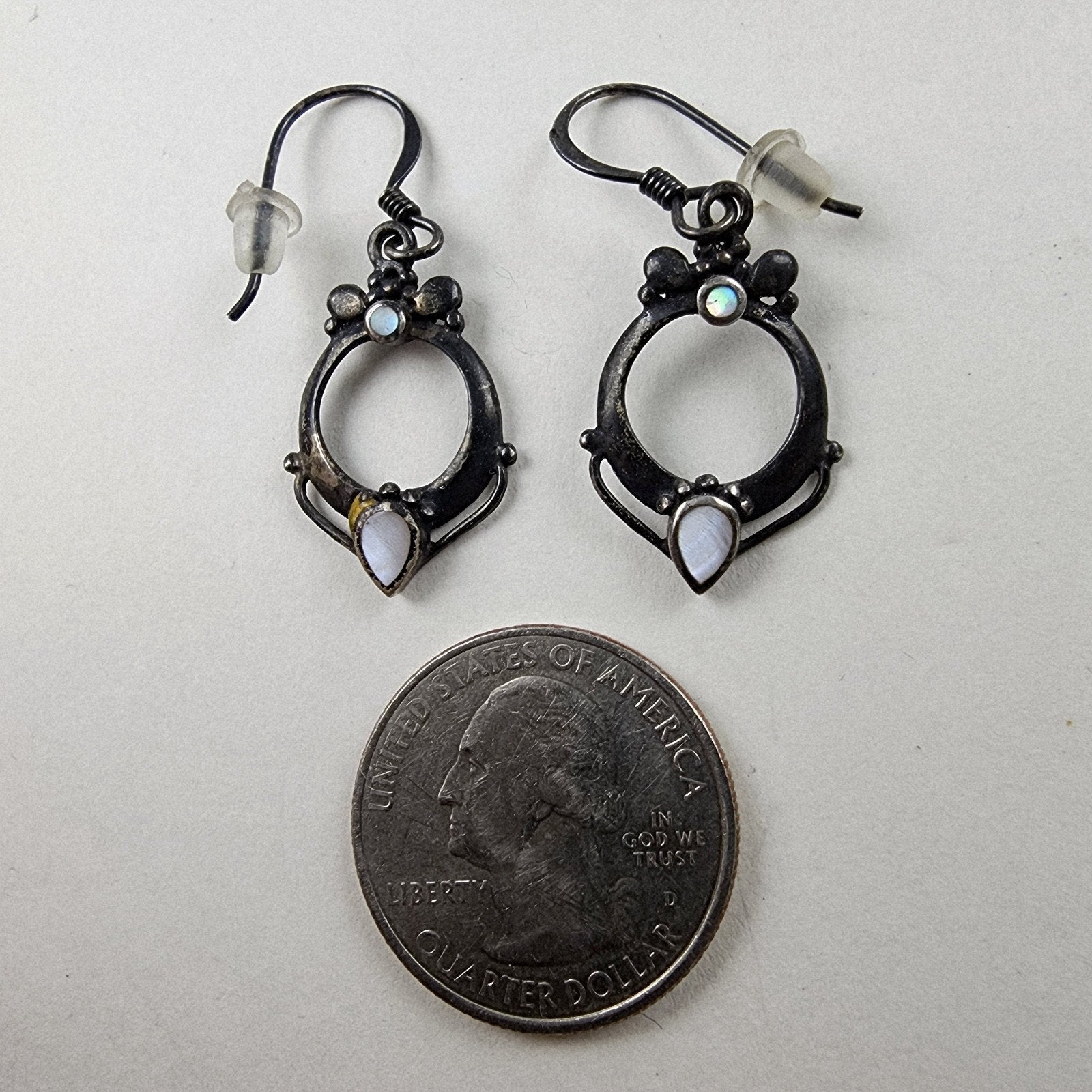 Mother of Pearl Dangle Earrings Sterling Silver 925 Vintage