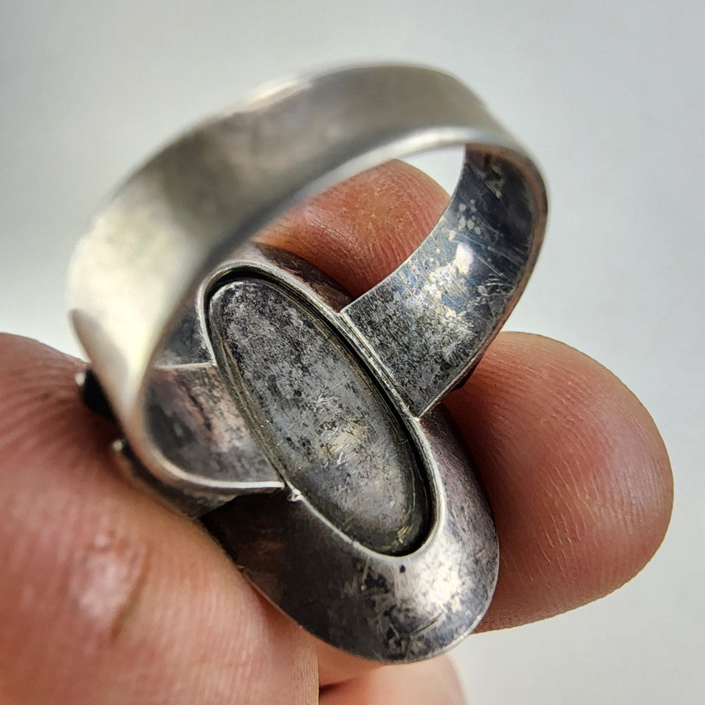 Baltic Amber Modernist Shadowbox Russian Ring Size 8 Sterling Silver 835 Vintage