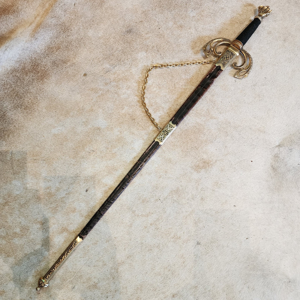Medieval Fantasy Pirate Engraved Sword & Leather Sheath Vintage Larp