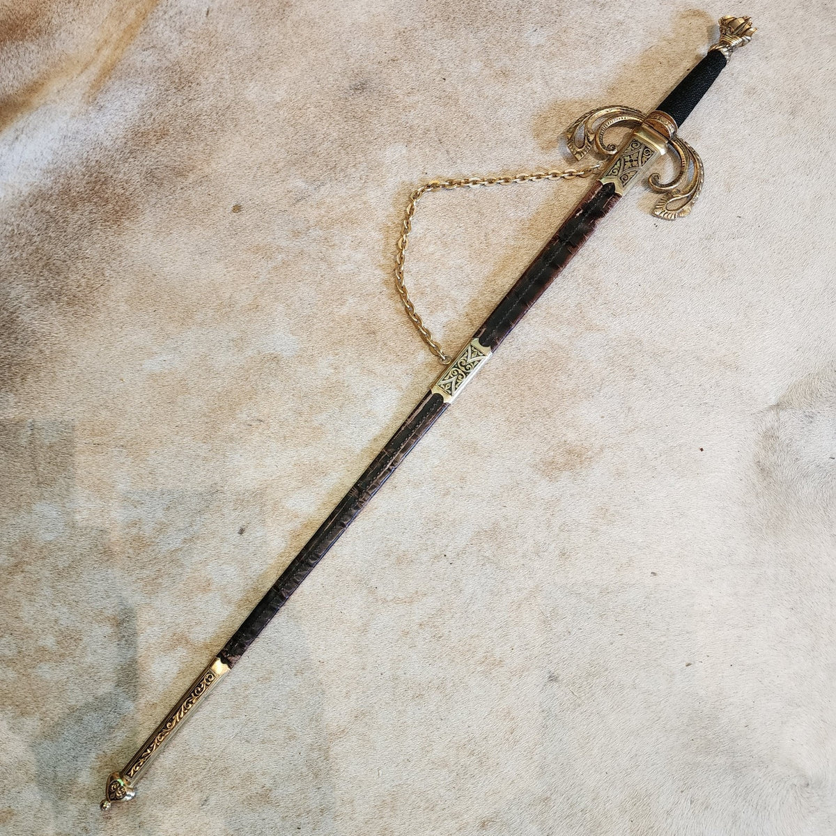 Medieval Fantasy Pirate Engraved Sword & Leather Sheath Vintage Larp