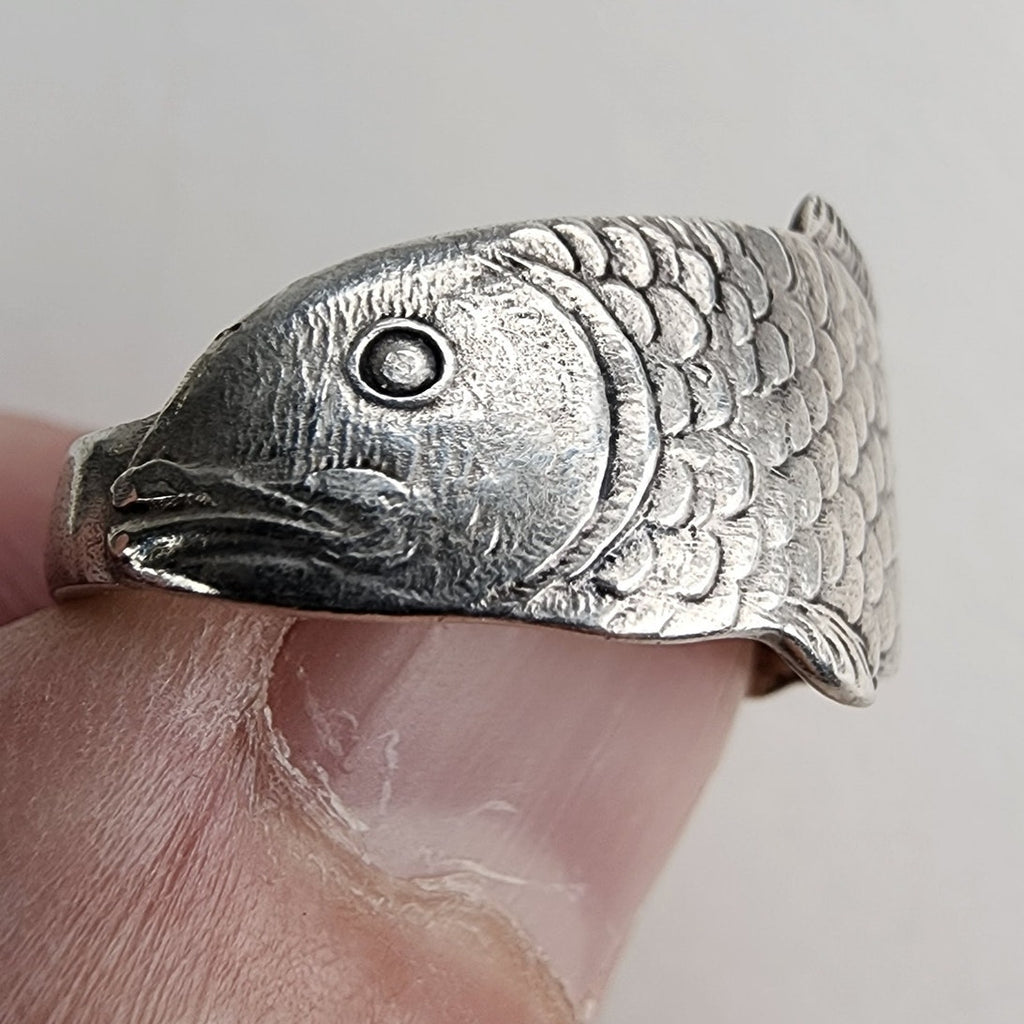 Vintage Fish Spoon Ring Adjustable Size 8 in Sterling Silver 925