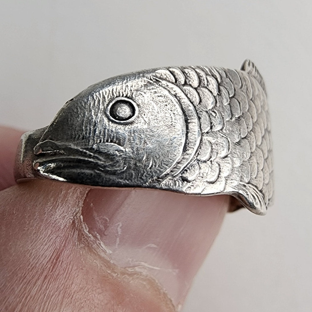 Vintage Fish Spoon Ring Adjustable Size 8 in Sterling Silver 925