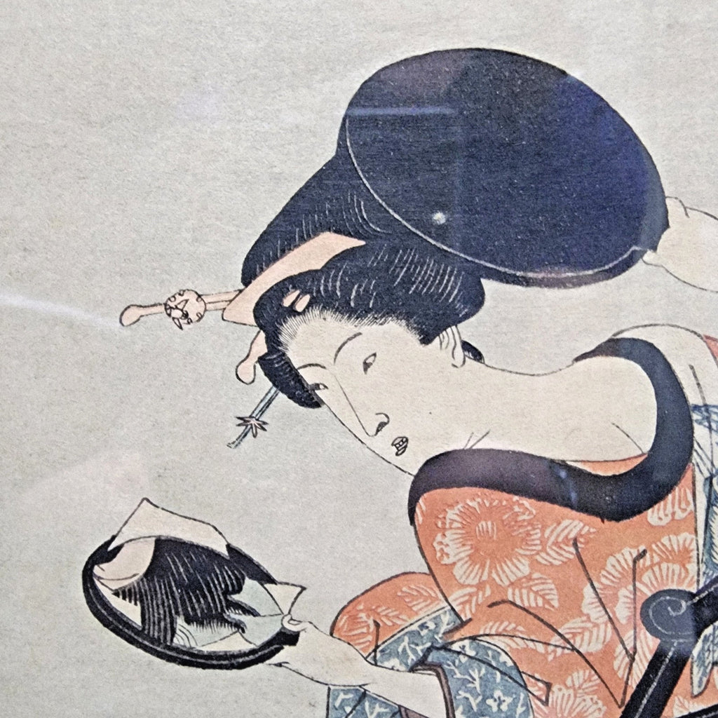 Utagawa Kunisada Signed Japanese Woodblock Print Woman with a Mirror c1830