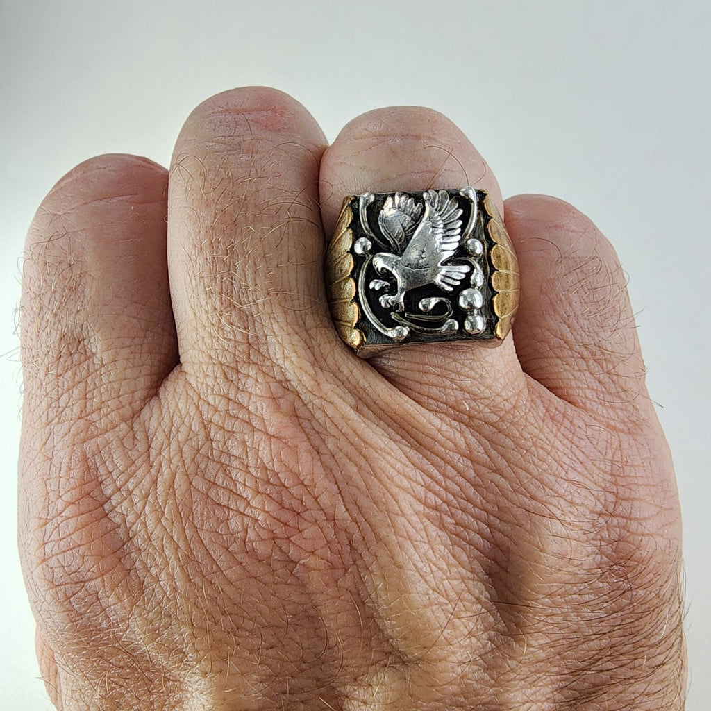 Black Hills Gold Eagle Mens Ring Size 11 Sterling Silver 925 & Brass Vintage