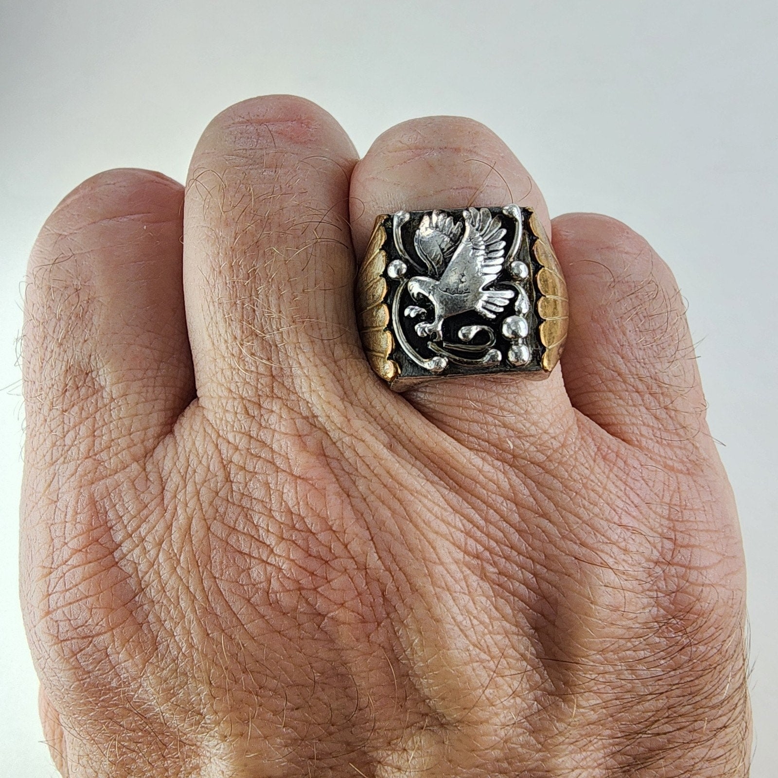 Black Hills Gold Eagle Mens Ring Size 11 Sterling Silver 925 & Brass Vintage