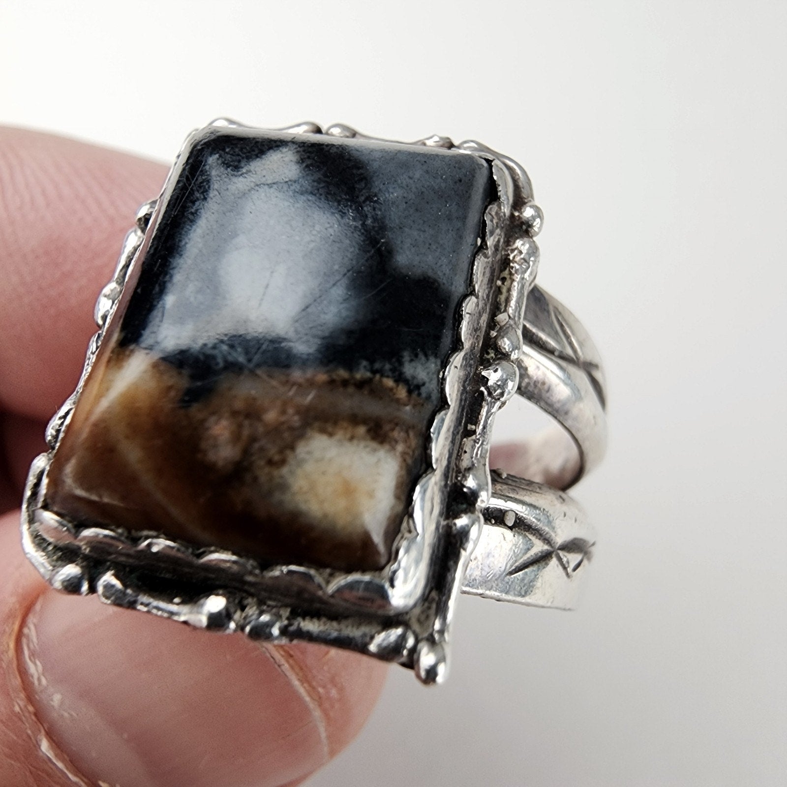Old Pawn Moss Agate Ring Size 13 1/2 Sterling Silver 925 Native
