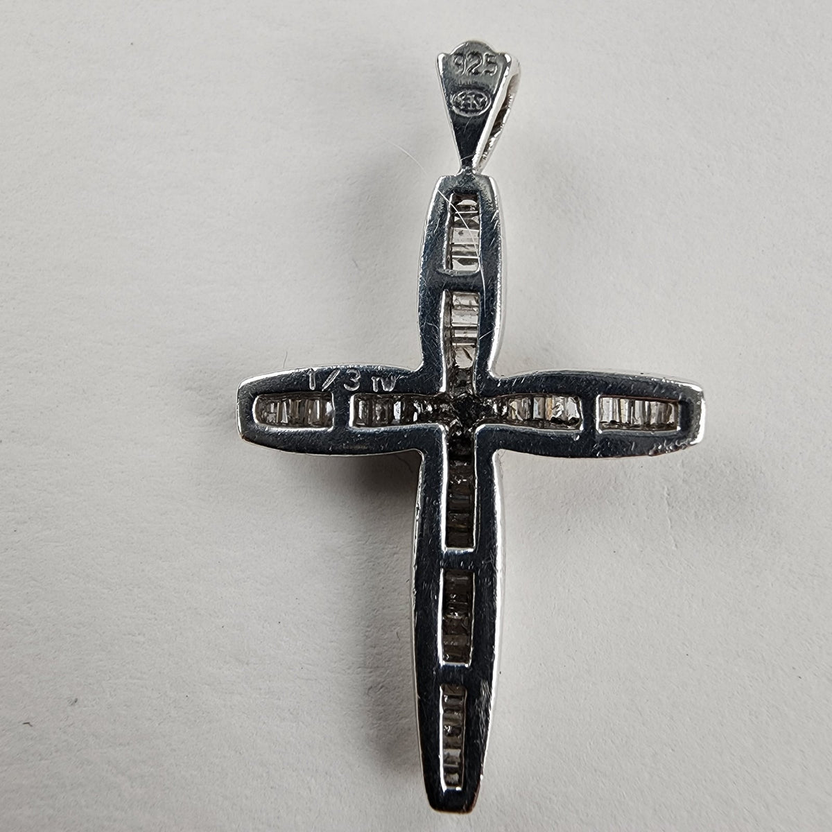 1/3ct Natural Baguette Cut Diamond Cross in Sterling Silver 925 Pendant