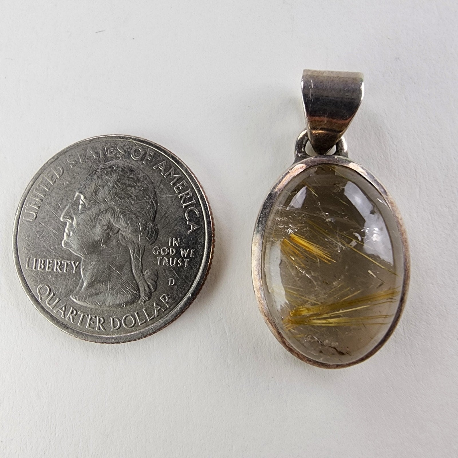 Oval Golden Rutilated Quartz Sterling Silver 925 Pendant Vintage