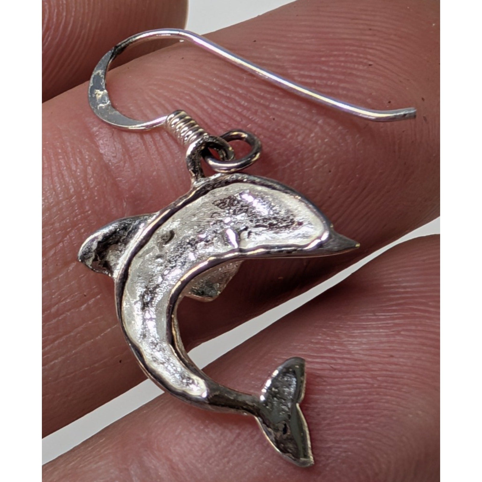 Vintage Dolphin Sterling Silver 925 Dangle Earrings