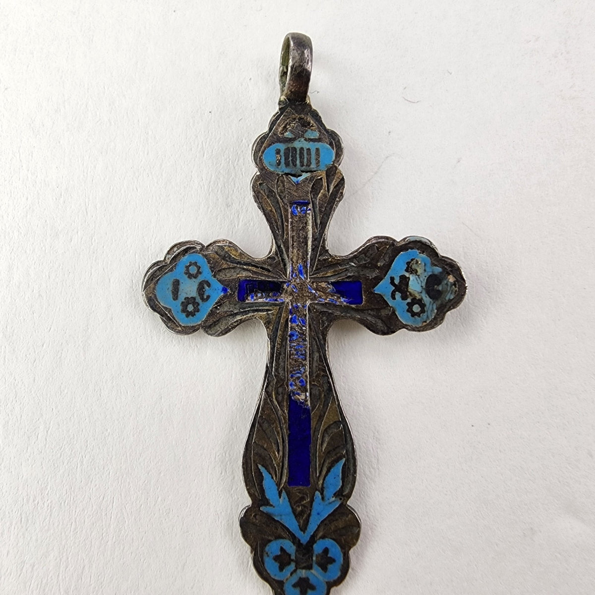 Russian Imperial Enamel 84 Silver 875 Cross Crucifix Antique Pendant
