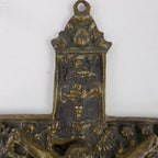 19th C European Baroque Bronze Crucifix Antique Relief Cross 7 1/2"