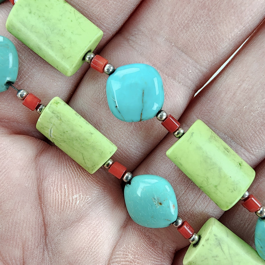 Lime & Blue Howlite Turquoise Bracelet & Earring Set Sterling Silver 925