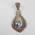 Sarda Black Pearl Dangle Designer Pendant Sterling Silver 925 Vintage Bali