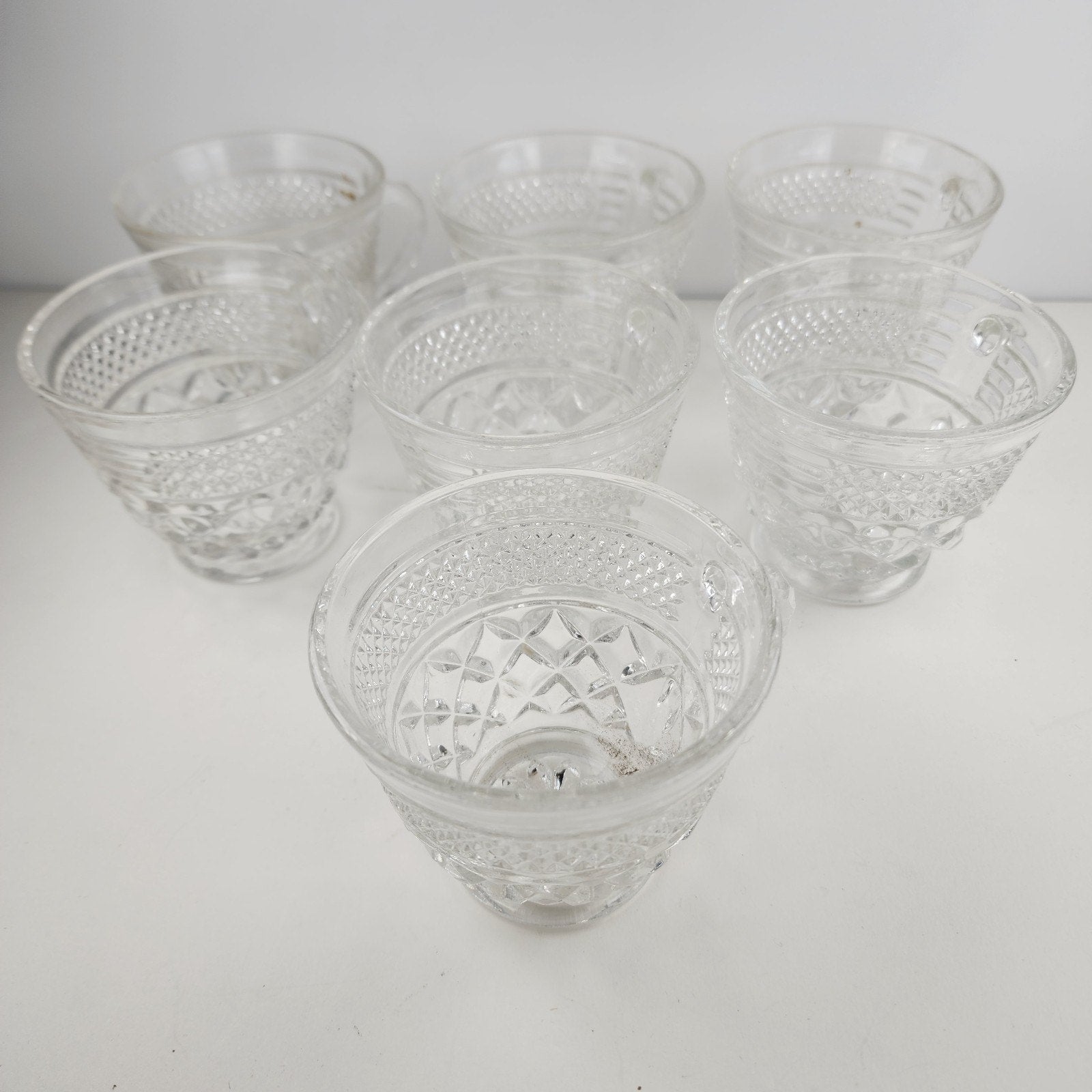 Glass Anchor Hocking Wexford Footed Punch Cup w/ Diamond Pattern Set of 7