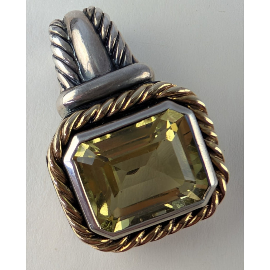 14K Yellow Gold PERIDOT Sterling Silver 925 Emerald Cut Vintage 5ct Pendant