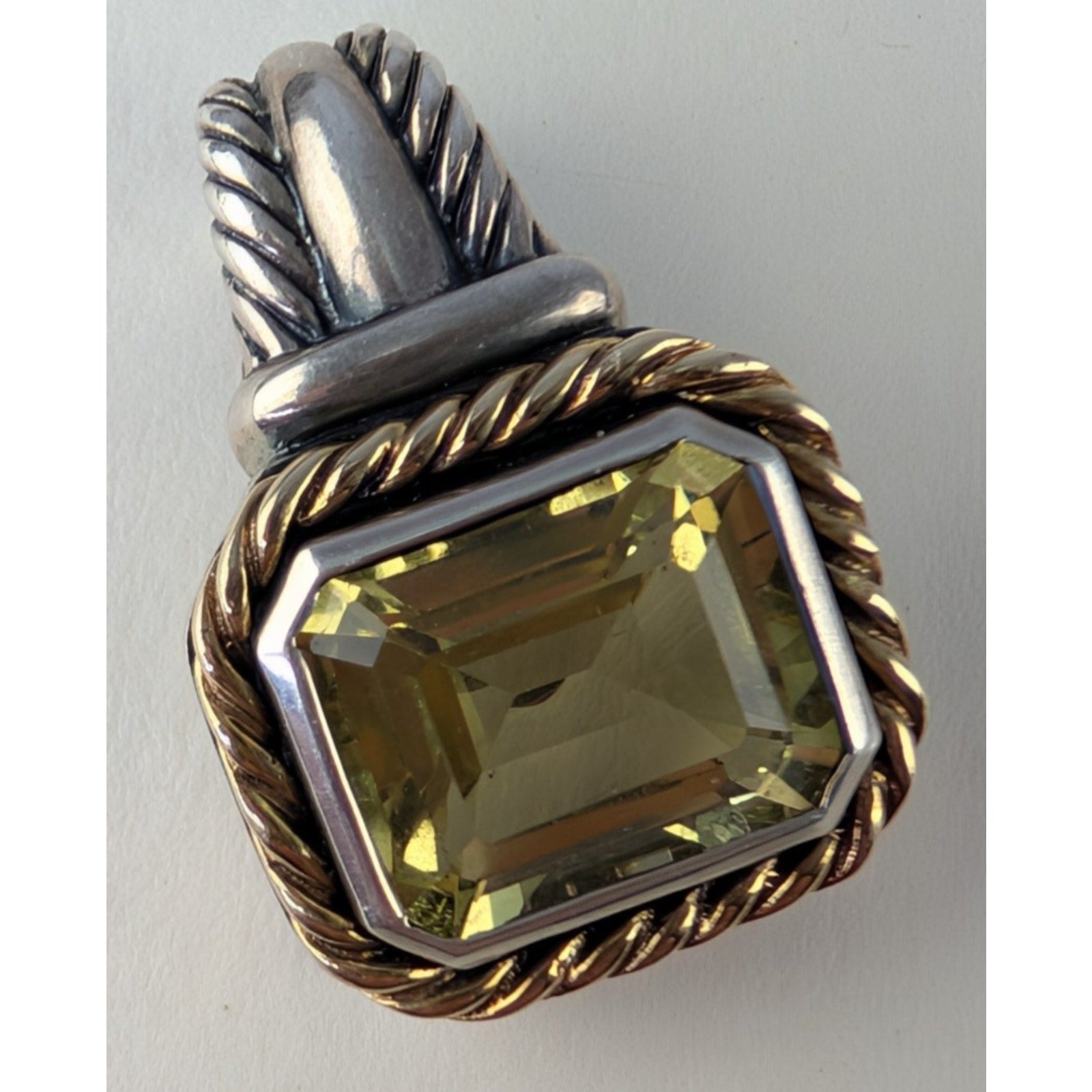 14K Yellow Gold PERIDOT Sterling Silver 925 Emerald Cut Vintage 5ct Pendant