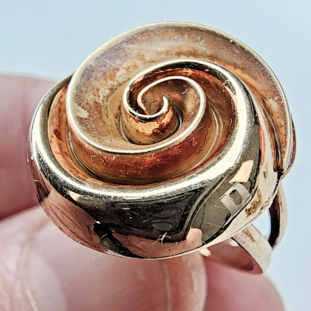Gold Finish Spiral Textured Ring Size 7 Sterling Silver 925 Vintage