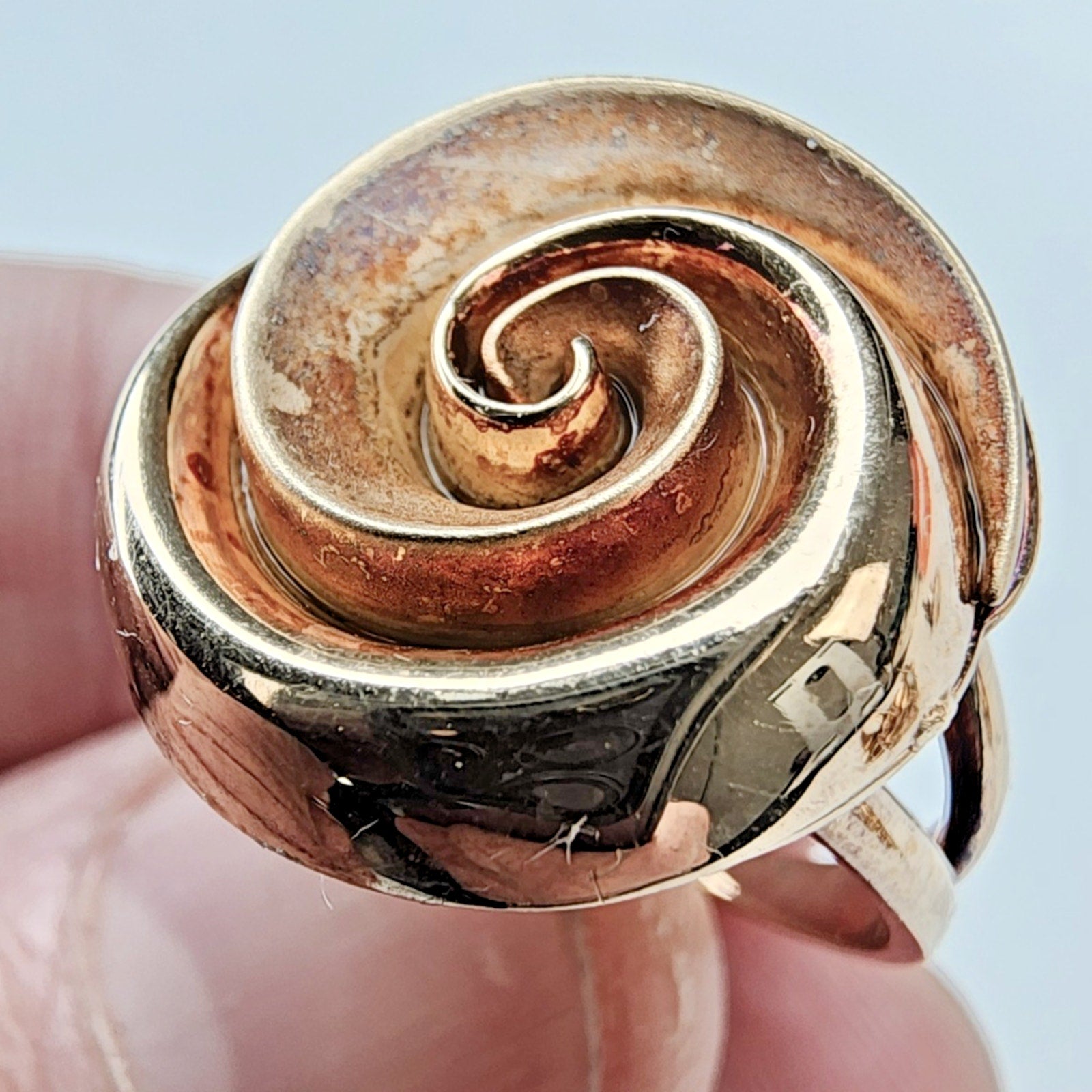 Gold Finish Spiral Textured Ring Size 7 Sterling Silver 925 Vintage