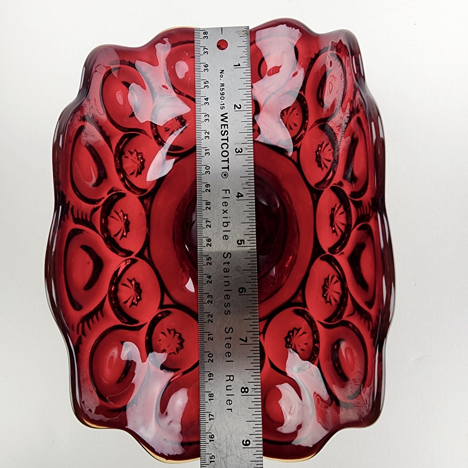 Ruby Amberina Moon and Stars Banana Boat Fruit Bowl by L.E. Smith Vintage