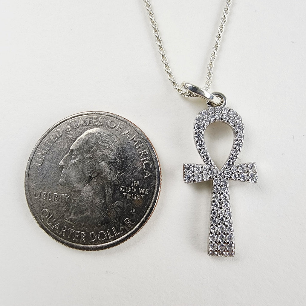 22" Moissanite Ankh Necklace Sterling Silver 925 New Iced Out