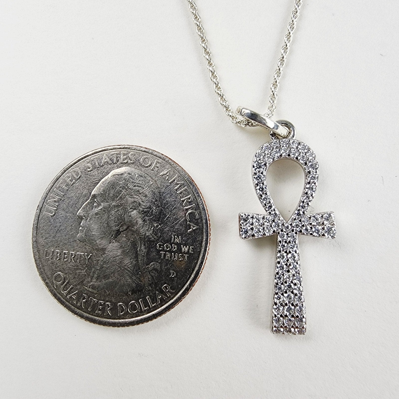 22" Moissanite Ankh Necklace Sterling Silver 925 New Iced Out