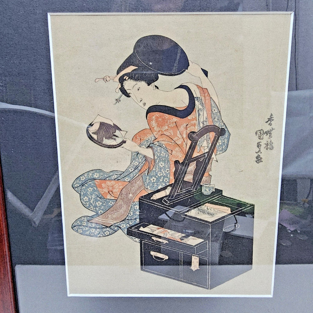 Utagawa Kunisada Signed Japanese Woodblock Print Woman with a Mirror c1830