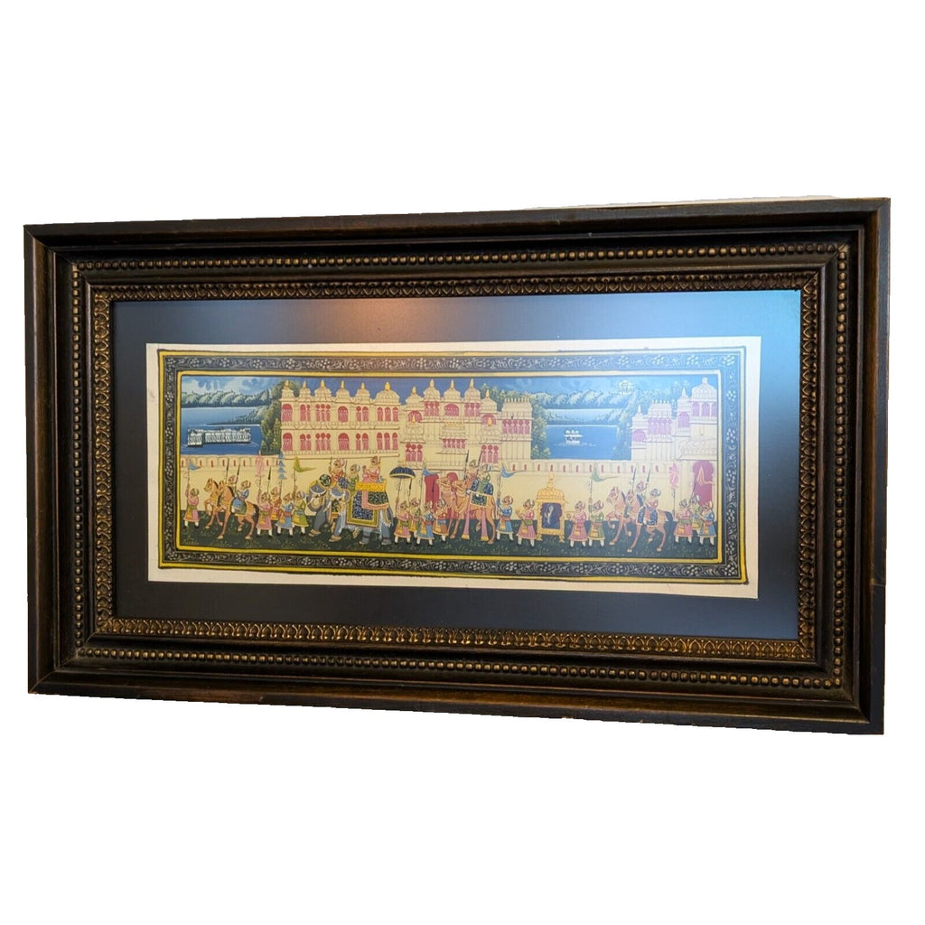 Miniature Indian Royal Procession Painting on Silk - Framed and Ready to Hang!