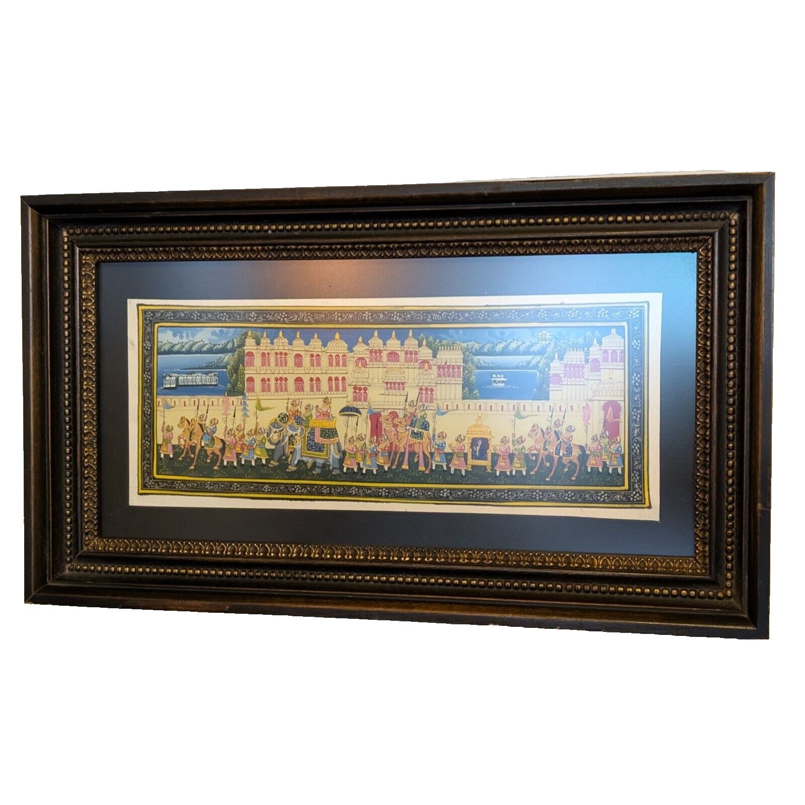 Miniature Indian Royal Procession Painting on Silk - Framed and Ready to Hang!