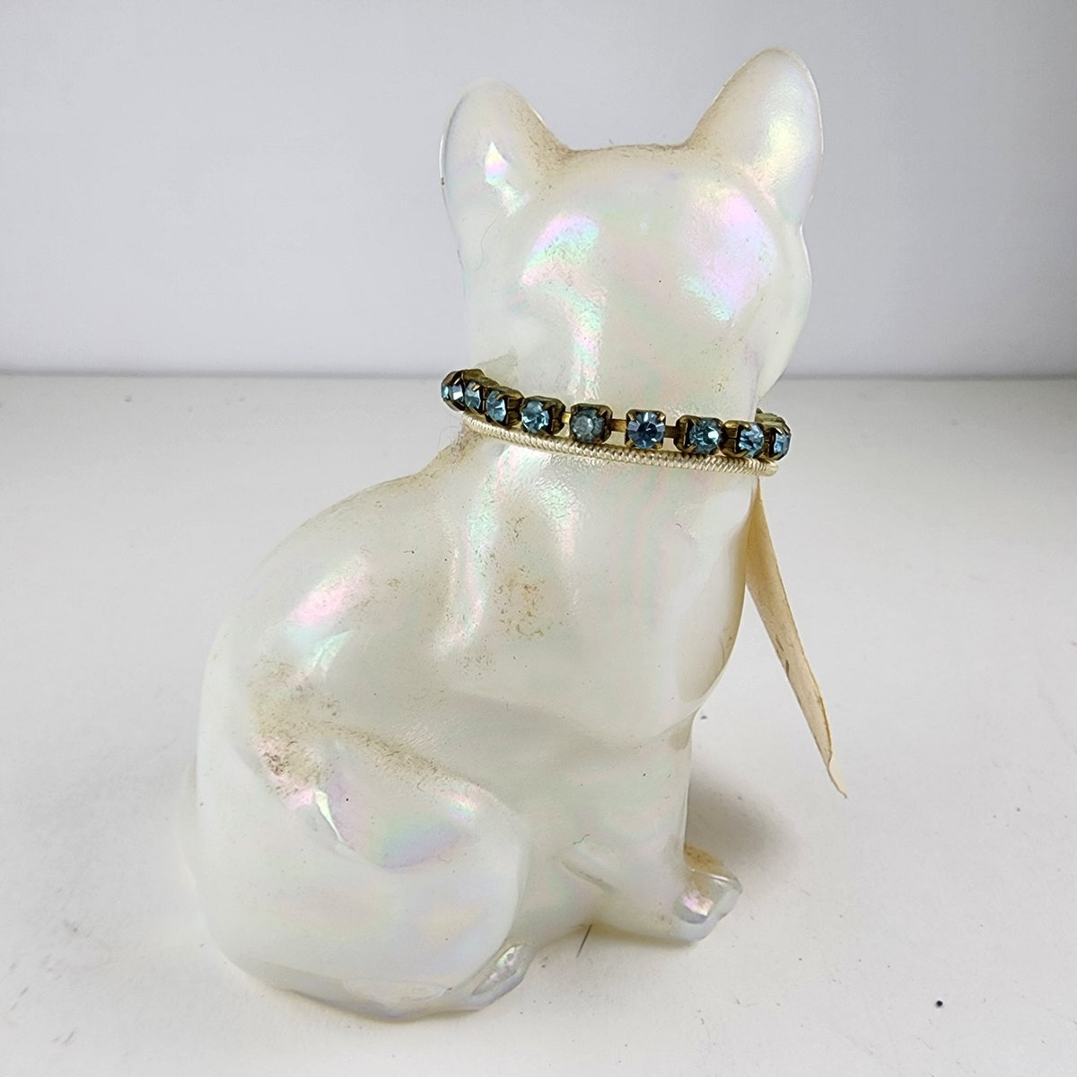 Hand Painted Fenton Glass Cat Signed Floral Decorated Iridescent Signed