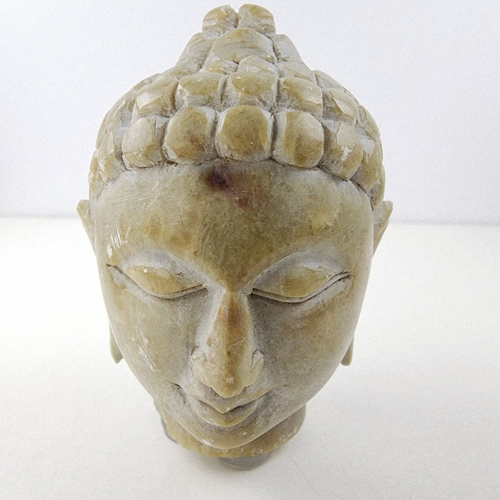 Soapstone Buddha Head Stone Carving India Vintage Tan Stone