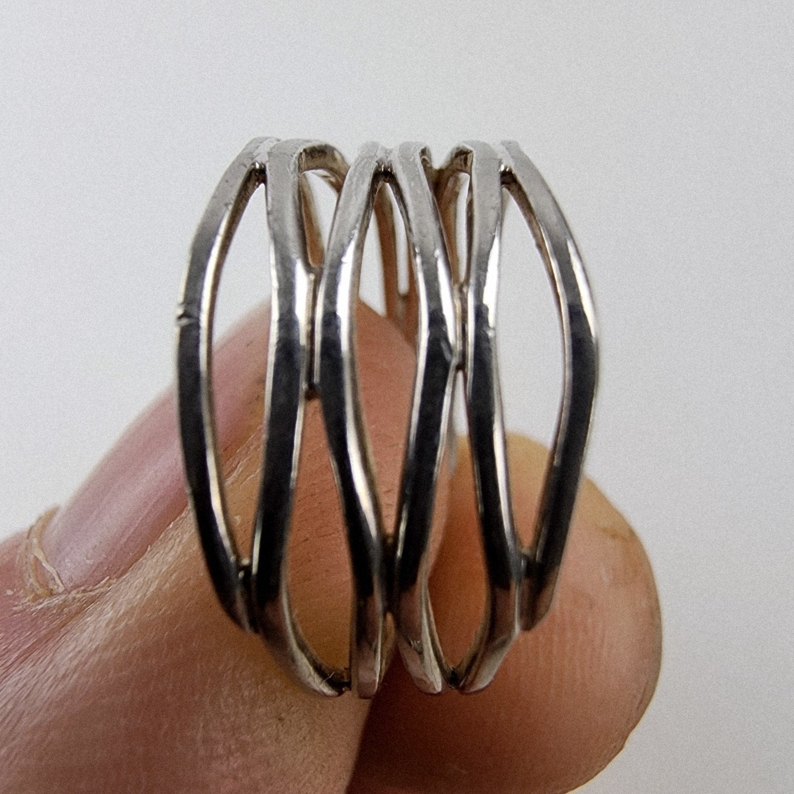 Expanded Lattice Openwork Ring Size 7 3/4 Sterling Silver 925 Vintage