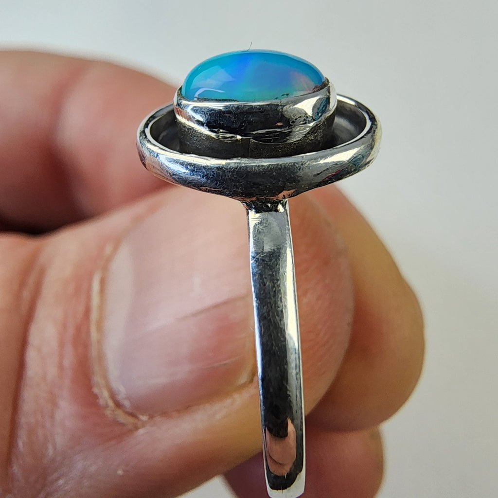 Blue Green Balloon Opal Shadowbox Sterling Silver 925 Ring Size 9 1/2