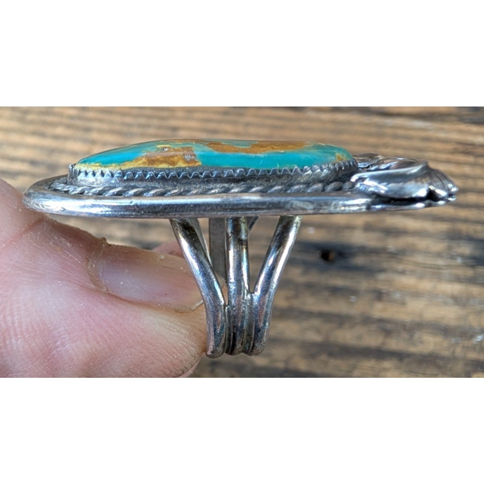 Royston Turquoise Sterling Silver Native Ring by Ruben Castillo Size 5 3/4