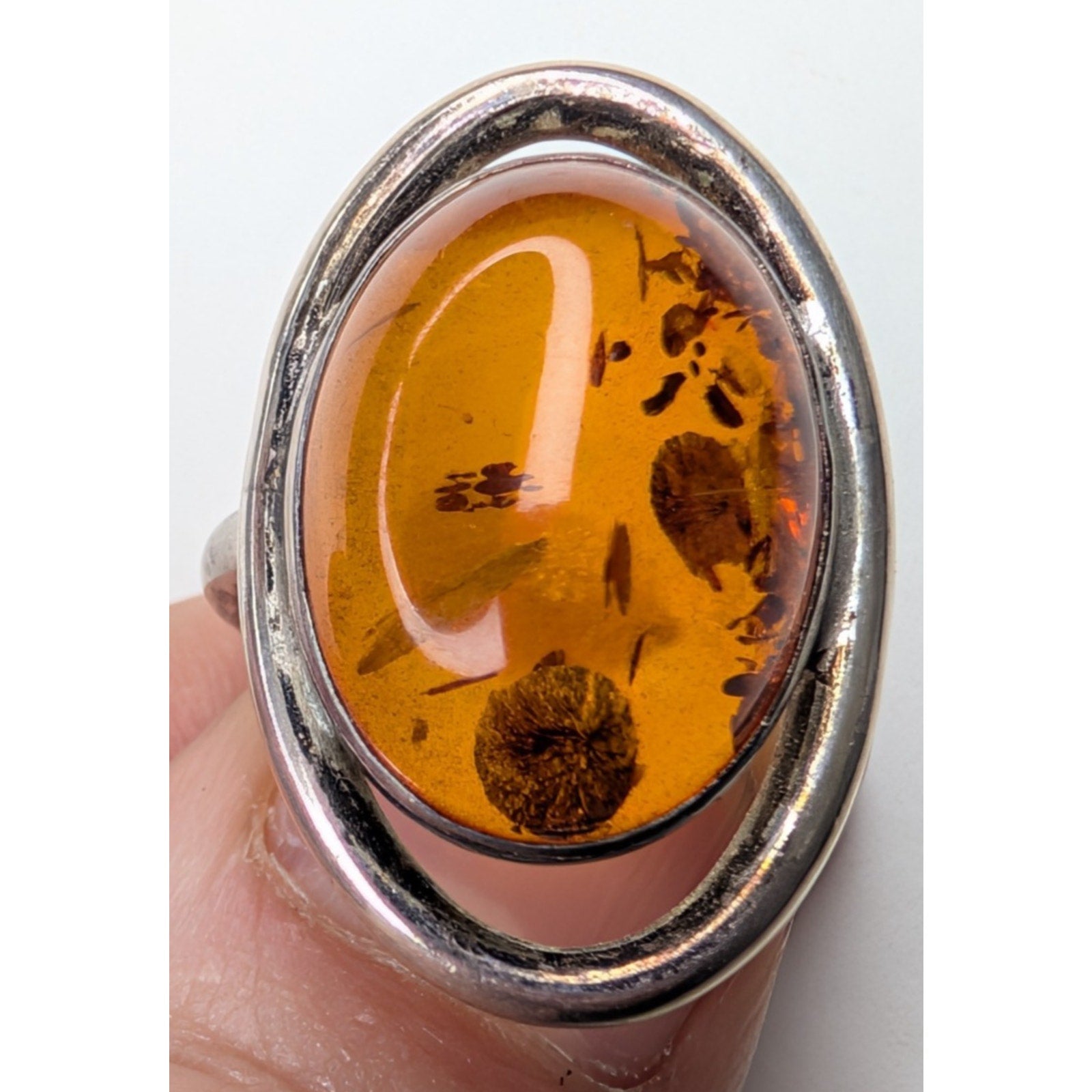 Modernist Baltic Amber Sterling Silver 925 Ring Size 8 1/2 Vintage