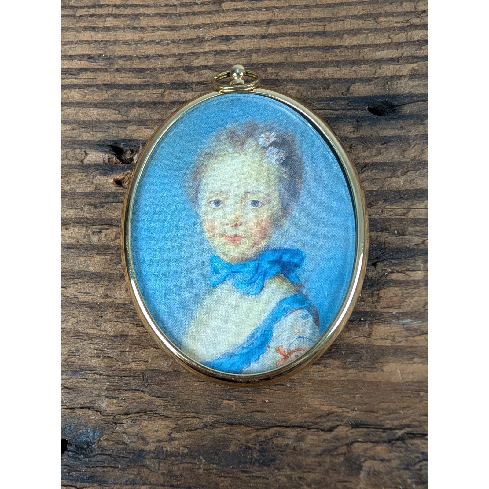 Miniature Reproduction Portrait Lady in Gold Frame by Jean-Baptiste Perronneau