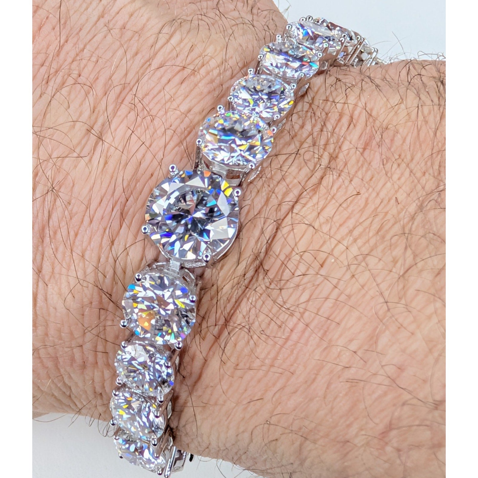 Moissanite Sterling Silver 925 Graduated Tennis Bracelet 8mm to 11mm 8.5" Length