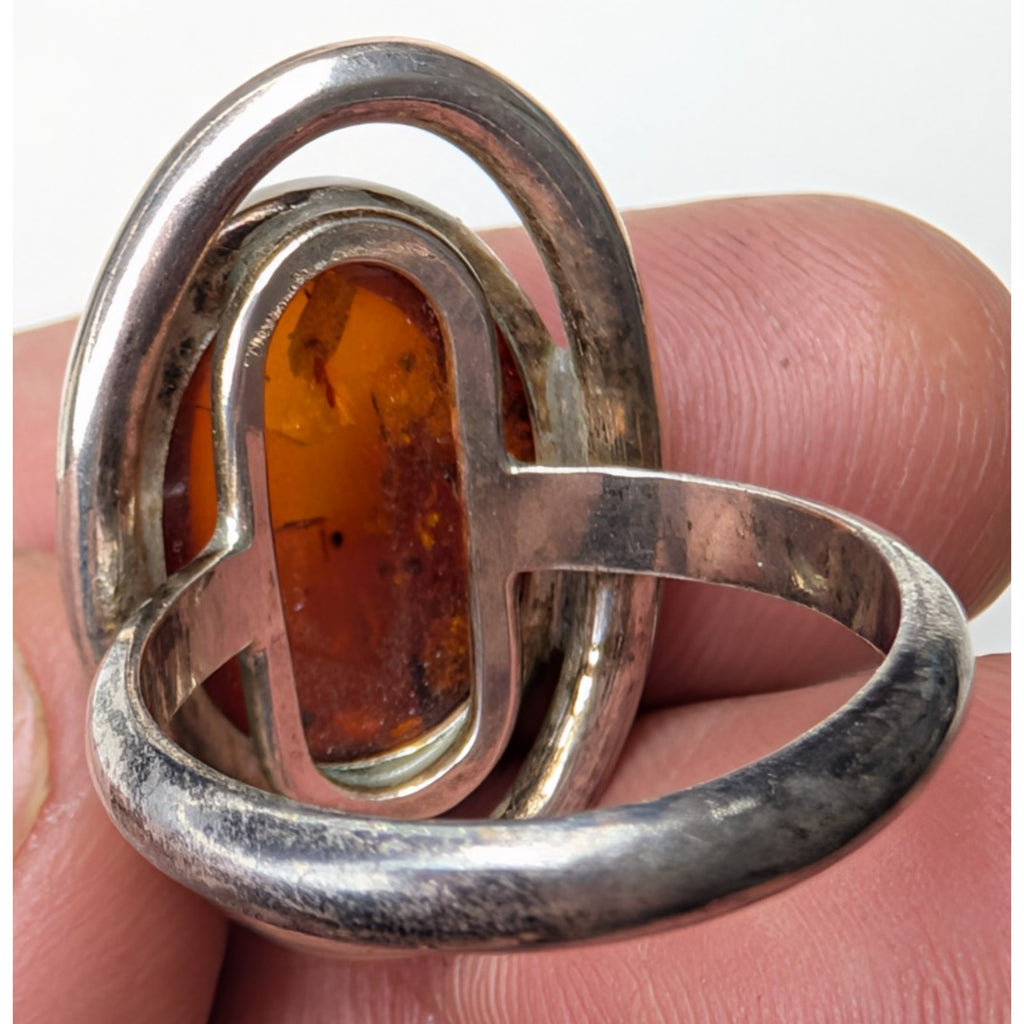 Modernist Baltic Amber Sterling Silver 925 Ring Size 8 1/2 Vintage