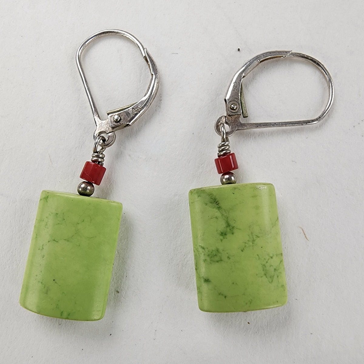 Lime & Blue Howlite Turquoise Bracelet & Earring Set Sterling Silver 925
