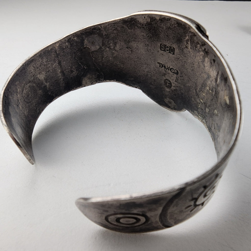 Early Taxco Mayan Warrior Cuff Bracelet 980 Sterling Silver