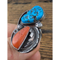 Old Pawn CORAL and TURQUOISE Sterling Silver 925 Ring Size 7