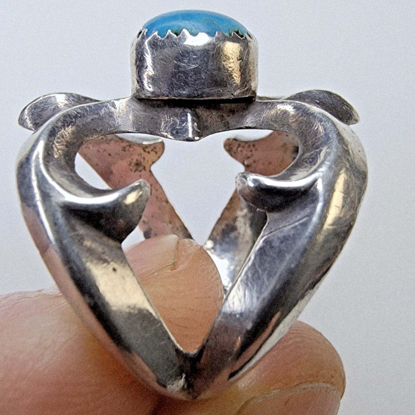 Sandcast Turquoise Native Ring Size 9 Sterling Silver 925 Vintage