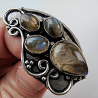 Rainbow Moonstone Shield Ring Size 7 Sterling Silver 925 Vintage