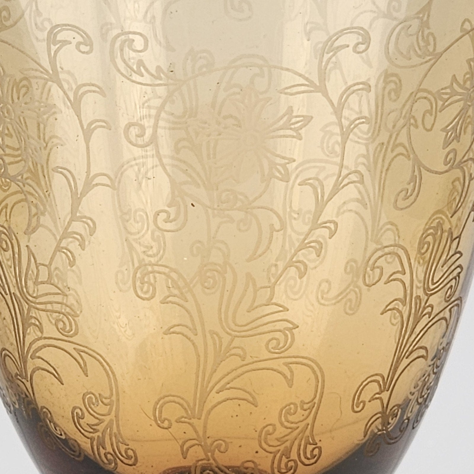 7" Etched Amber Depression Glass Stemmed Wine Glass Vintage