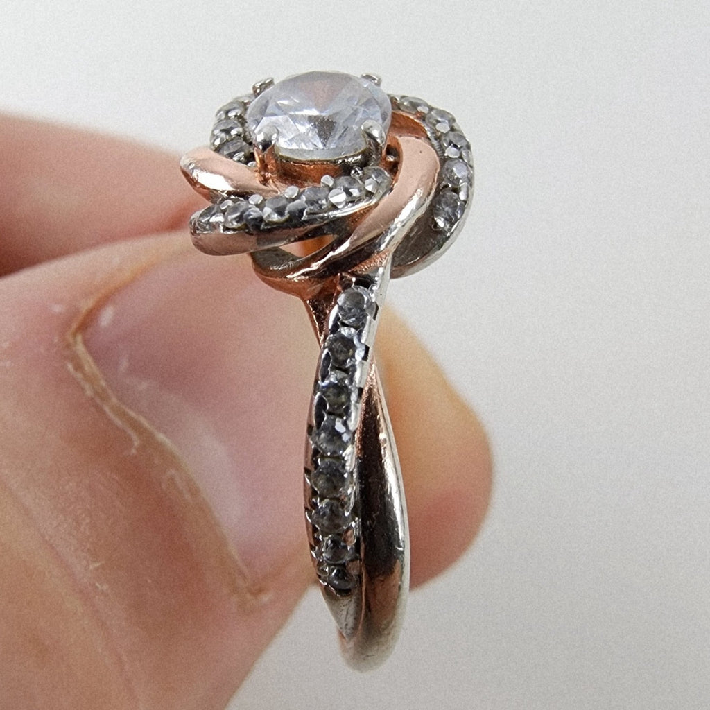 Rose Gold Plated Knotted Halo Ring Size 9 Sterling Silver 925 Vintage