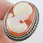 Cameo Ring Size 9 1/2 Sterling Silver 925 Vintage Hand Carved