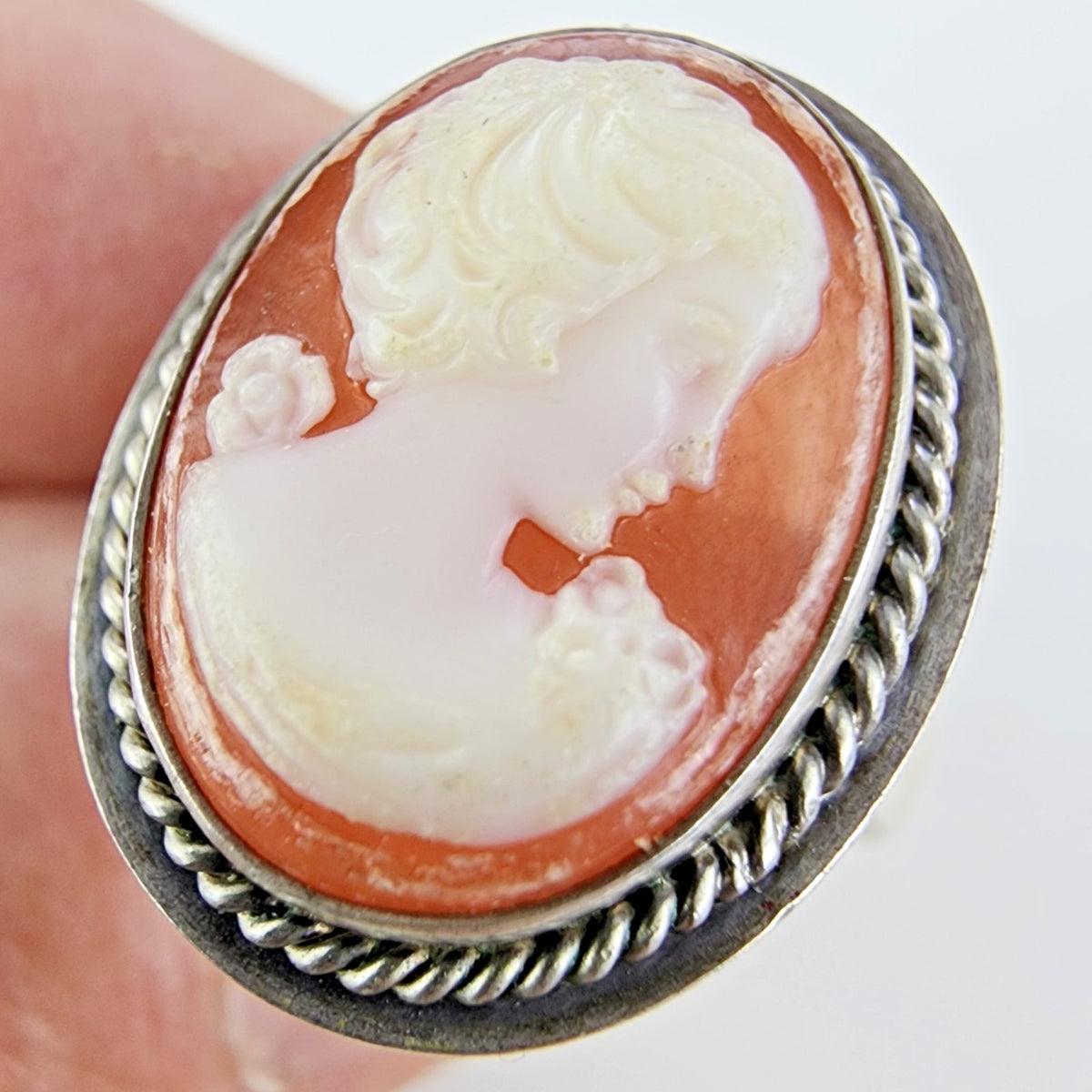 Cameo Ring Size 9 1/2 Sterling Silver 925 Vintage Hand Carved