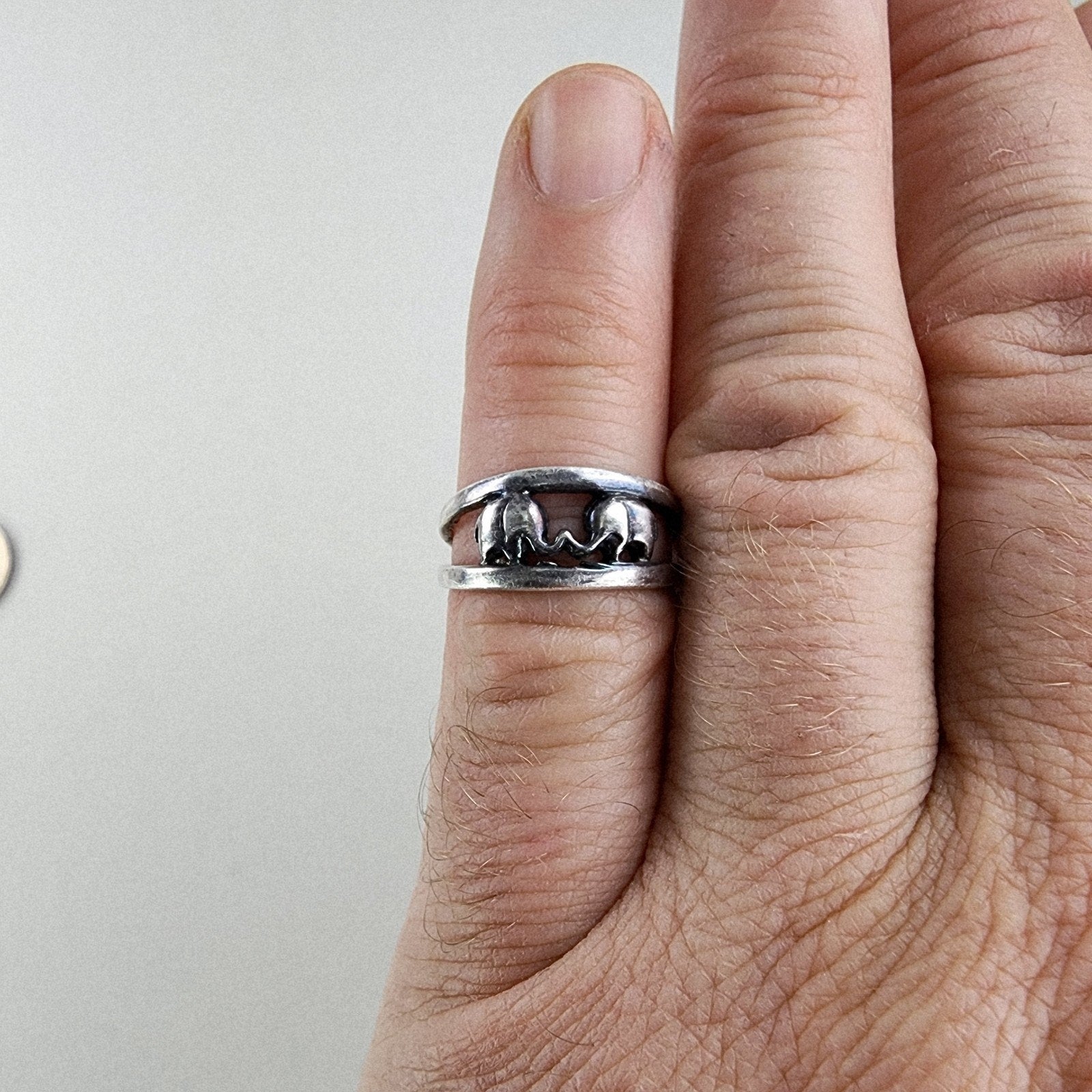 Elephant Pair Ring Size 7 Sterling Silver 925 Merging Band Vintage
