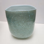 Seafoam Green Bubble Trap Art Glass Vase Hand Blown Square Vessel